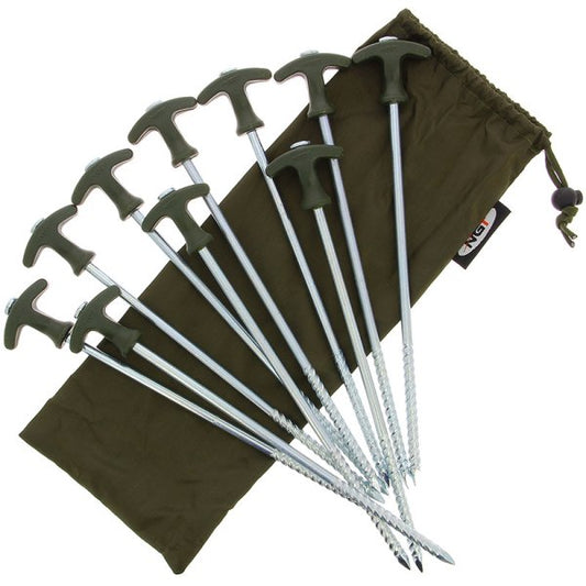 NGT Bivvy Pegs Long XL Heavy Duty 12" Fishing Camping Brolley Umbrella Tent X 10 - NGT Tackle Shop