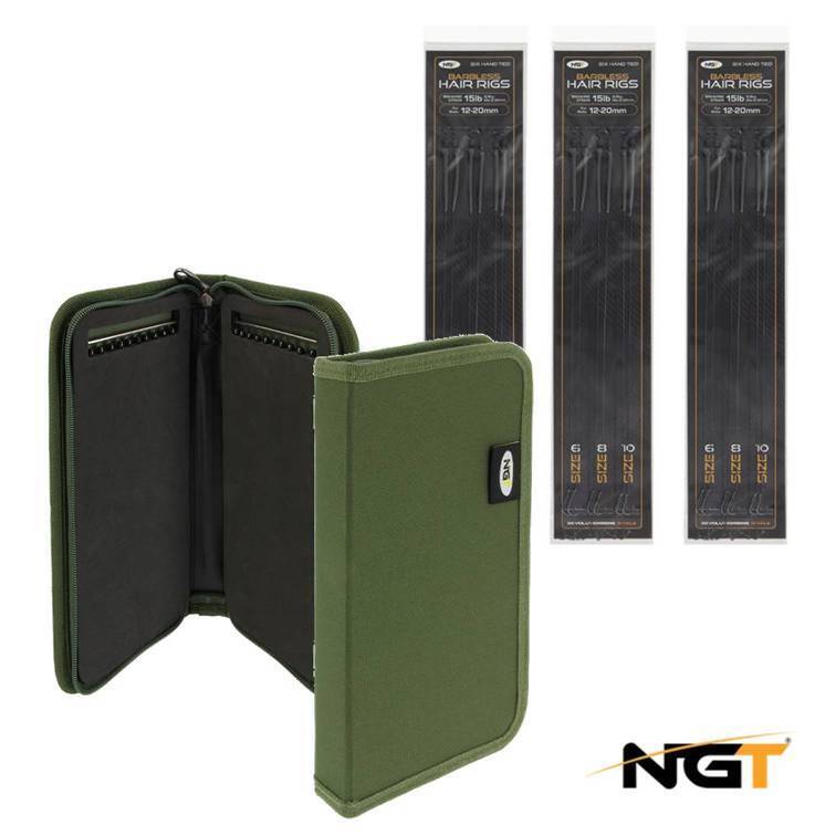 NGT Rig Wallet Carp Fishing Barbless Hair Rigs x 18 - Choose Rig Size - NGT Tackle Shop